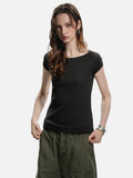 DAXUEN black ribbed scoop neck t-shirt with logo