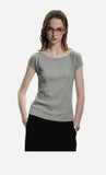 DAXUEN black ribbed scoop neck t-shirt with logo