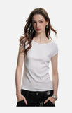 DAXUEN black ribbed scoop neck t-shirt with logo