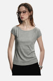 DAXUEN black ribbed scoop neck t-shirt with logo