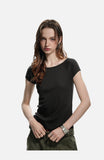 DAXUEN black ribbed scoop neck t-shirt with logo