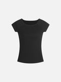 Ribbed Black Scoop Neck Tee