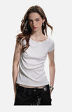 DAXUEN black ribbed scoop neck t-shirt with logo