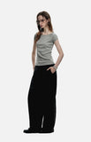 DAXUEN black ribbed scoop neck t-shirt with logo