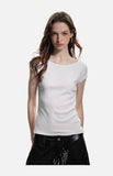 DAXUEN black ribbed scoop neck t-shirt with logo
