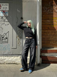 DAXUEN Ribbed long sleeve Henley top with adjustable hem — model photo