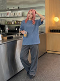 DAXUEN Ribbed oversized short-sleeve T-shirt in white and slate blue — model photo