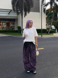 DAXUEN Ribbed oversized short-sleeve T-shirt in white and slate blue — model photo