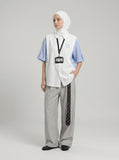 DAXUEN Oversized short-sleeve button-up shirt with stripes and embroidery — model photo