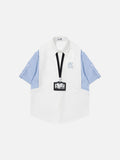 DAXUEN Oversized short-sleeve button-up shirt with stripes and embroidery