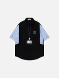 DAXUEN Oversized short-sleeve button-up shirt with stripes and embroidery