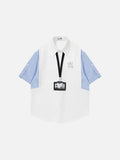 DAXUEN Oversized short-sleeve button-up shirt with stripes and embroidery