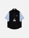 DAXUEN Oversized short-sleeve button-up shirt with stripes and embroidery