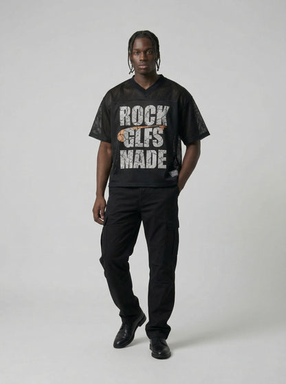 DAXUEN Oversized mesh short-sleeve V-neck T-shirt — model photo