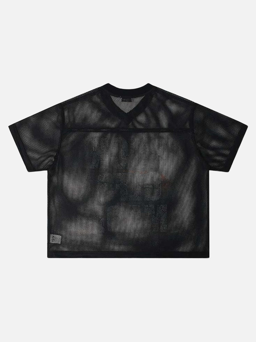 DAXUEN Oversized mesh short-sleeve V-neck T-shirt