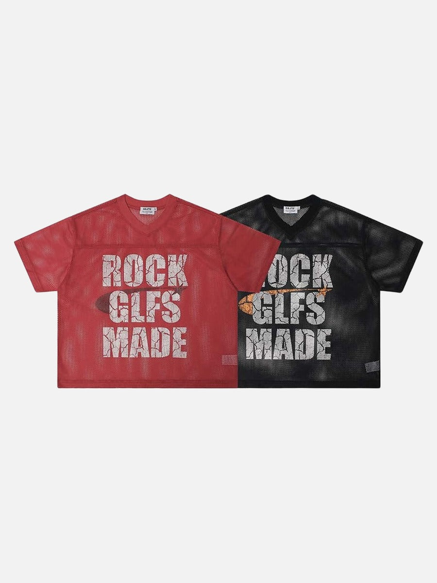 DAXUEN Oversized mesh short-sleeve V-neck T-shirt