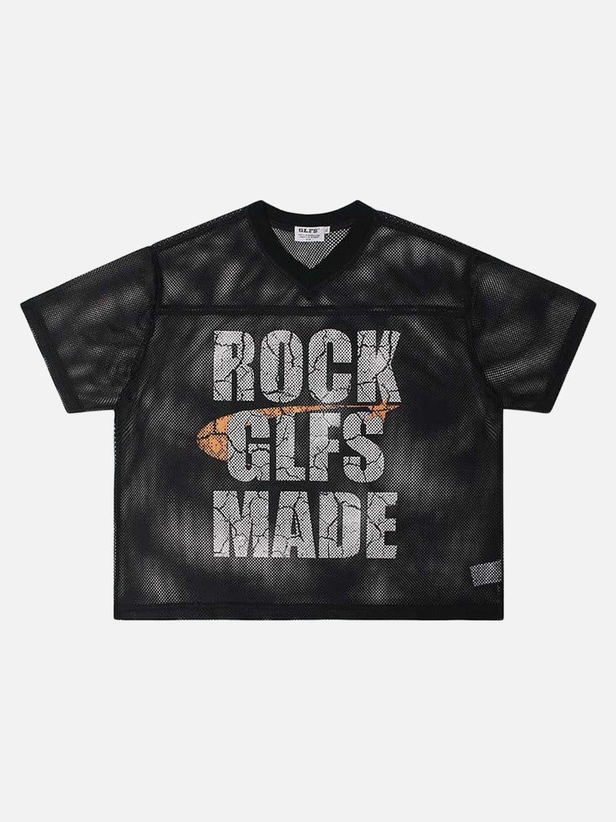 DAXUEN Oversized mesh short-sleeve V-neck T-shirt