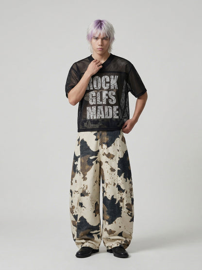 DAXUEN ROCK GLFS mesh short-sleeved V-neck T-shirt — model photo