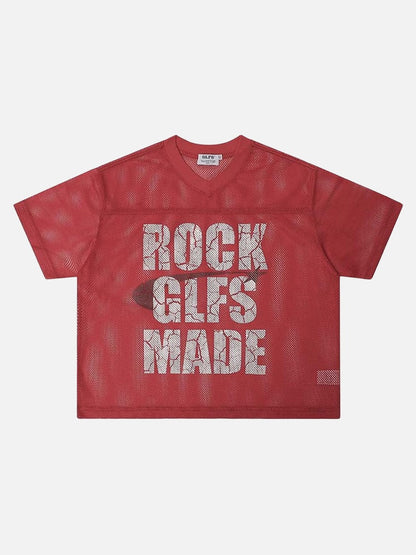 DAXUEN ROCK GLFS mesh short-sleeved V-neck T-shirt