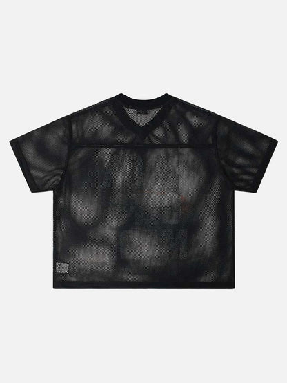 DAXUEN ROCK GLFS mesh short-sleeved V-neck T-shirt