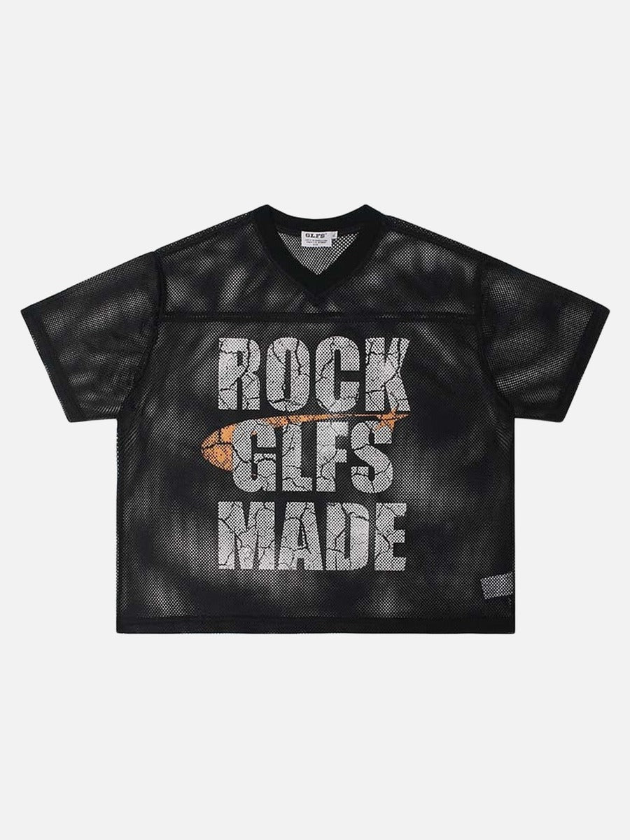 DAXUEN ROCK GLFS mesh short-sleeved V-neck T-shirt