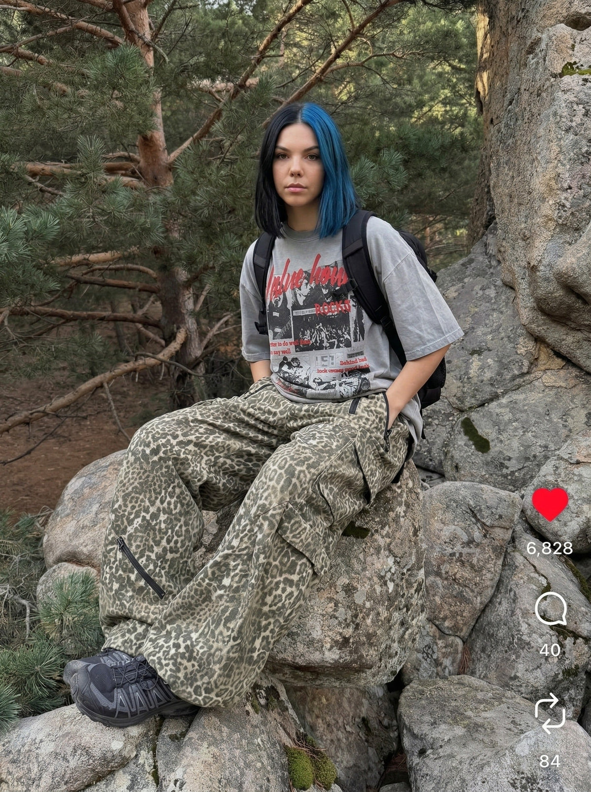 DAXUEN Oversized graphic T-shirt with band print — model photo