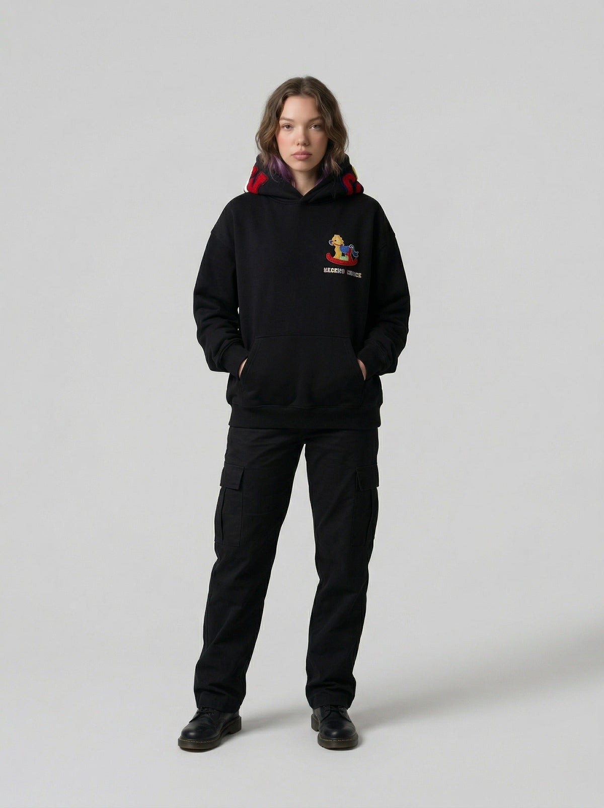 DAXUEN Hooded sweatshirt with rocking horse embroidery — model photo