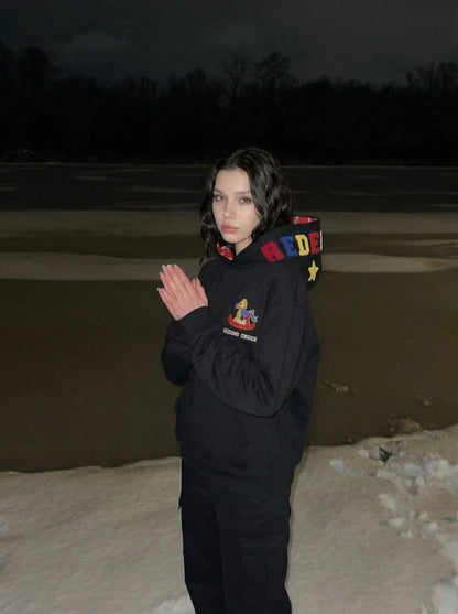 DAXUEN Hooded sweatshirt with rocking horse embroidery — model photo