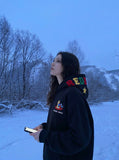DAXUEN Hooded sweatshirt with rocking horse embroidery — model photo