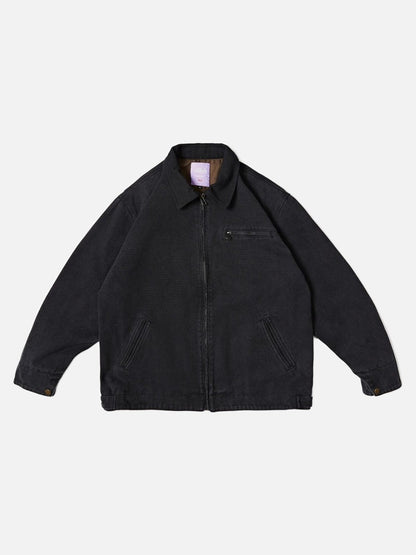 Dark Purple Workwear Jacket with Corduroy Collar
