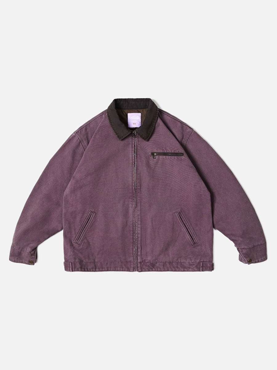 Dark Purple Workwear Jacket with Corduroy Collar