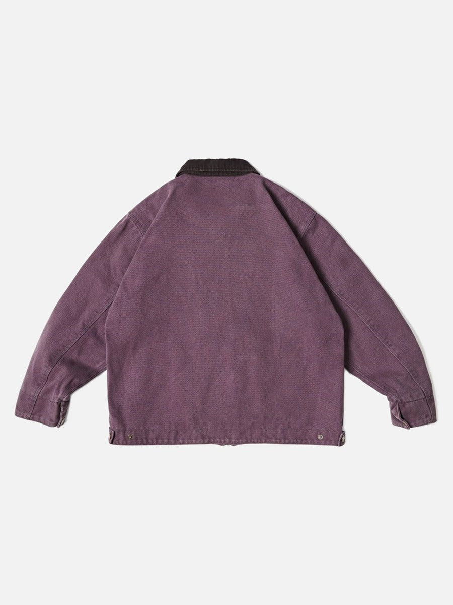 Dark Purple Workwear Jacket with Corduroy Collar