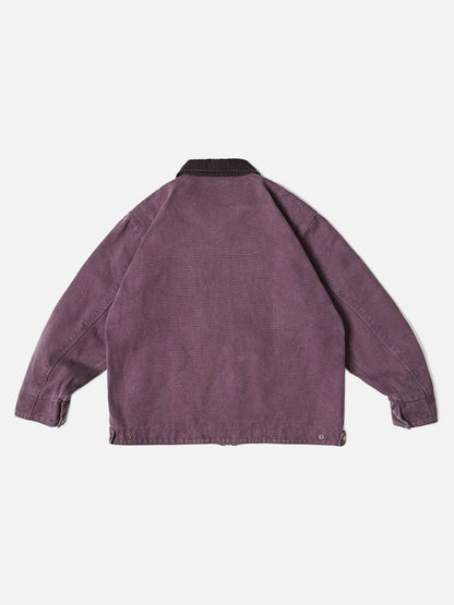 Dark Purple Workwear Jacket with Corduroy Collar