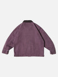 Dark Purple Workwear Jacket with Corduroy Collar