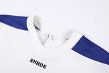 DAXUEN white long-sleeve royal blue blocked jersey top