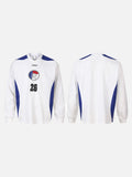 DAXUEN white long-sleeve royal blue blocked jersey top