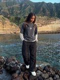DAXUEN solid color ruched front wide-leg pants — model photo