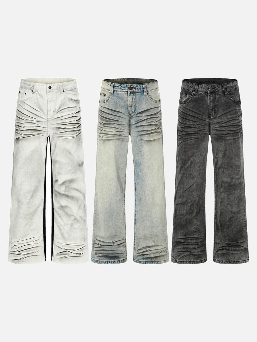 DAXUEN Wide-leg jeans with ruched texture and washed finish