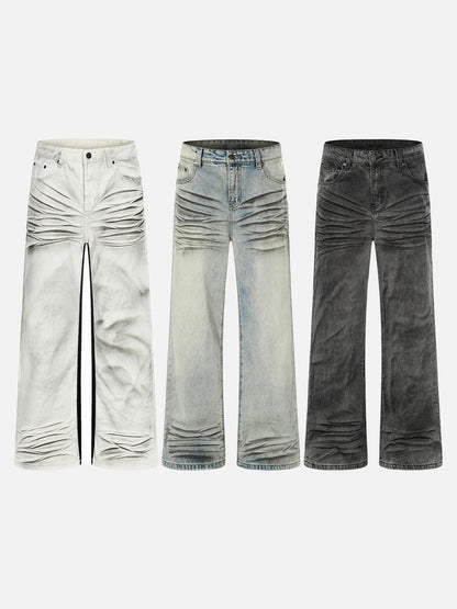 DAXUEN Wide-leg jeans with ruched texture and washed finish