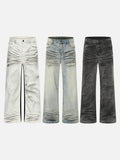 DAXUEN Wide-leg jeans with ruched texture and washed finish