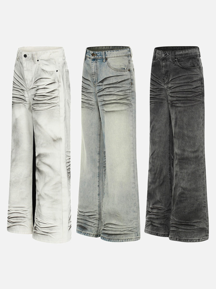 DAXUEN Wide-leg jeans with ruched texture and washed finish