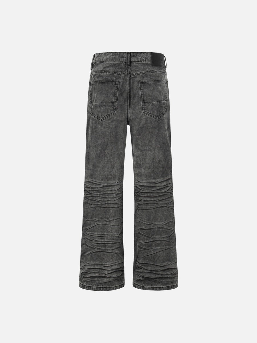 DAXUEN Wide-leg jeans with ruched texture and washed finish