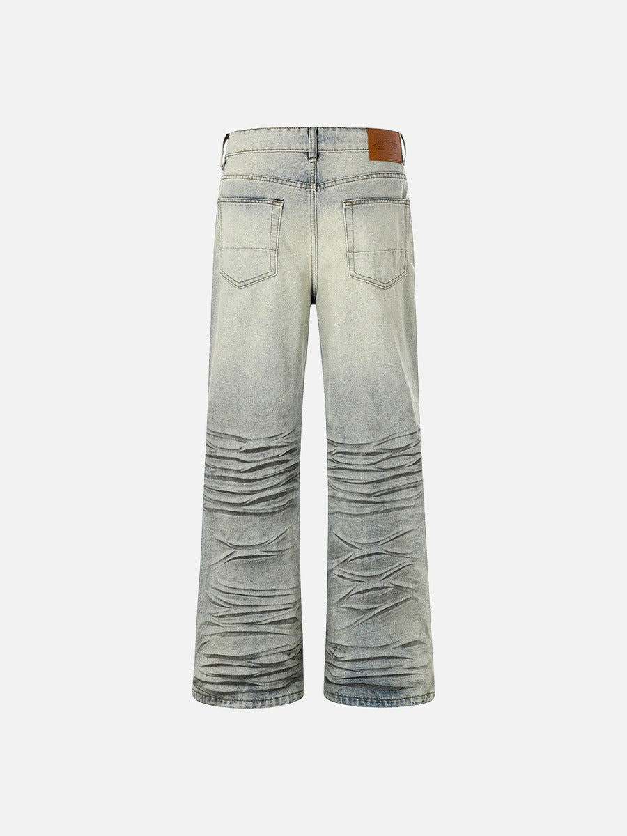 DAXUEN Wide-leg jeans with ruched texture and washed finish
