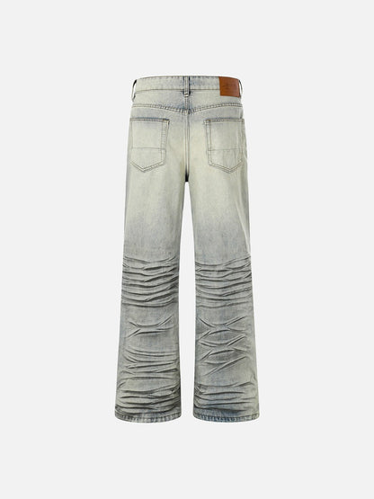 DAXUEN Wide-leg jeans with ruched texture and washed finish