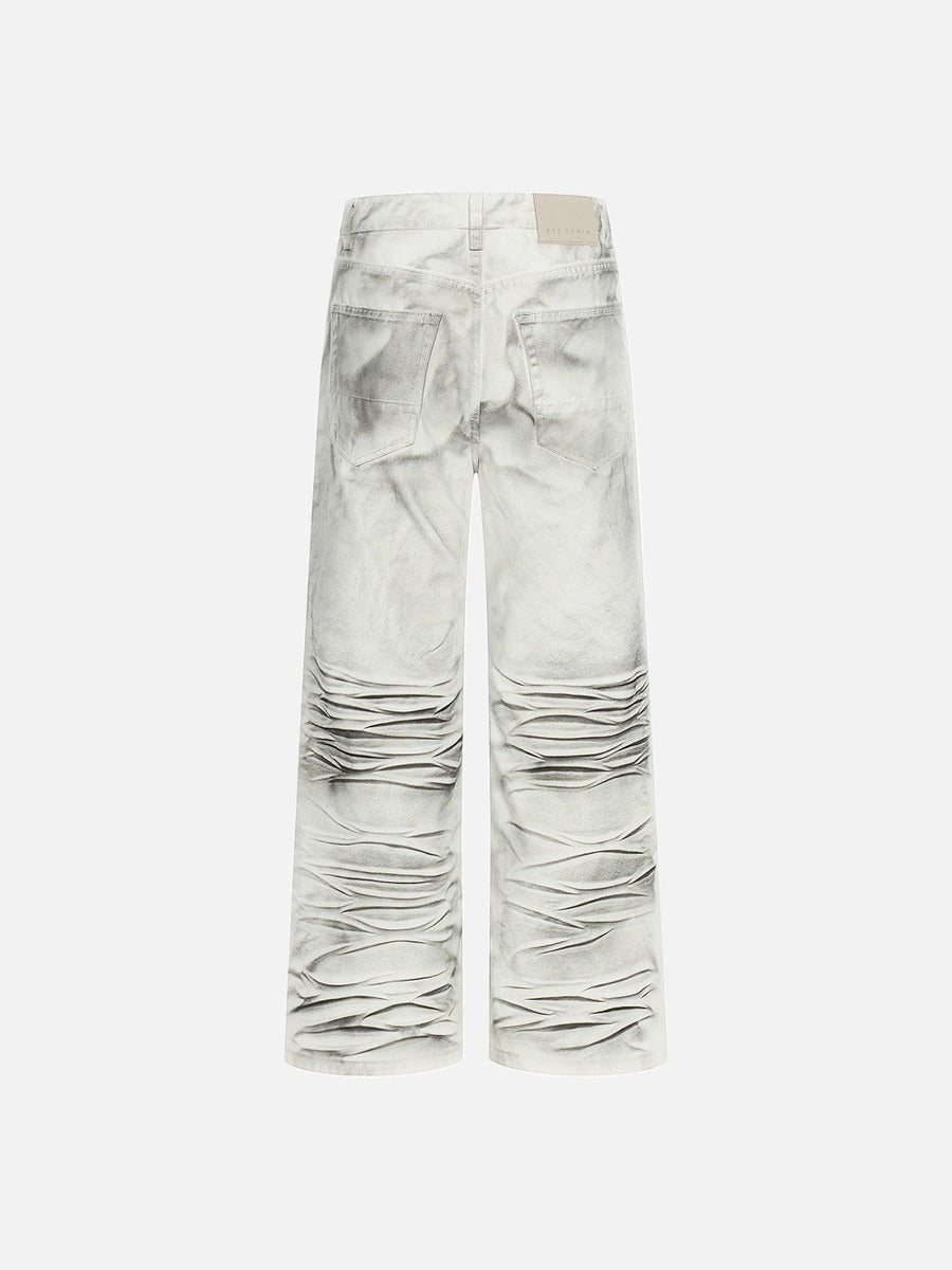 DAXUEN Wide-leg jeans with ruched texture and washed finish