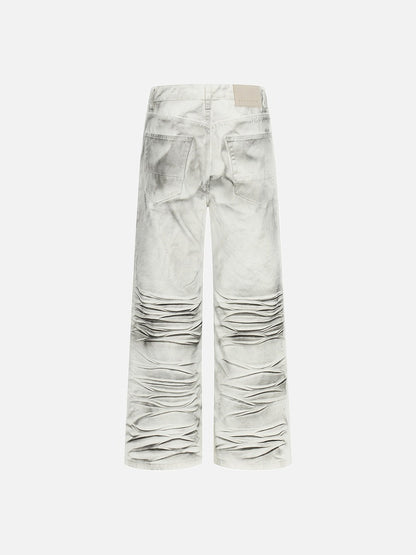 DAXUEN Wide-leg jeans with ruched texture and washed finish