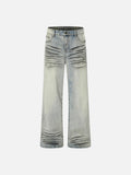 DAXUEN Wide-leg jeans with ruched texture and washed finish