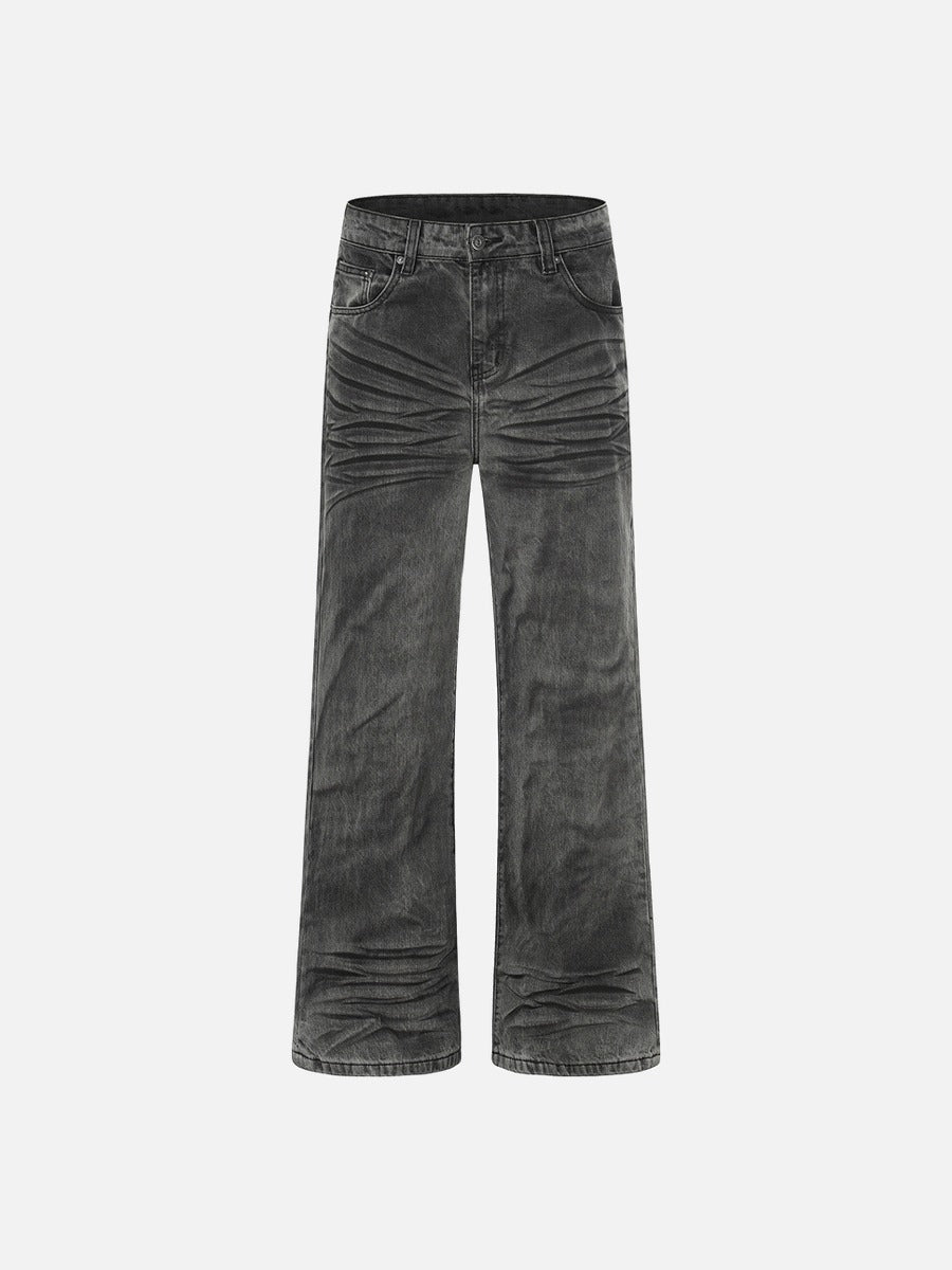 DAXUEN Wide-leg jeans with ruched texture and washed finish