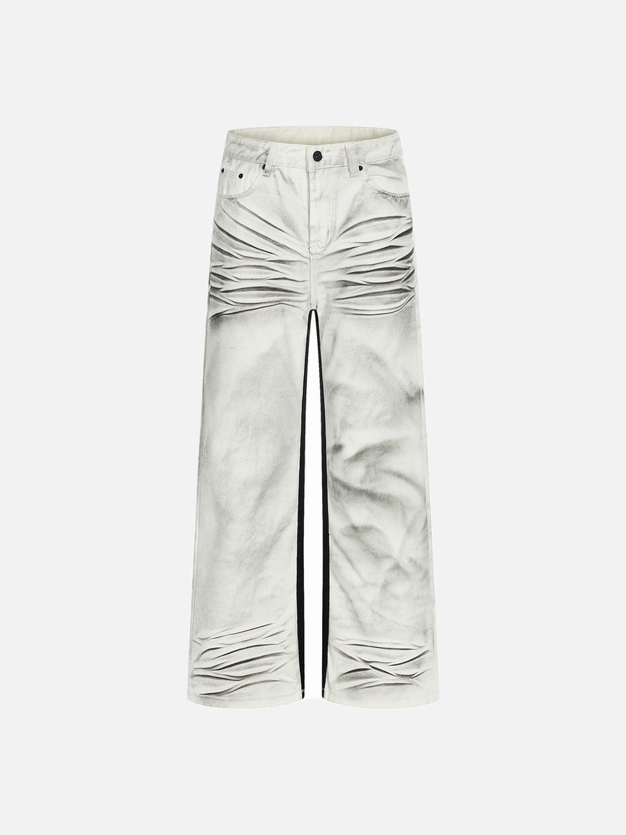 DAXUEN Wide-leg jeans with ruched texture and washed finish