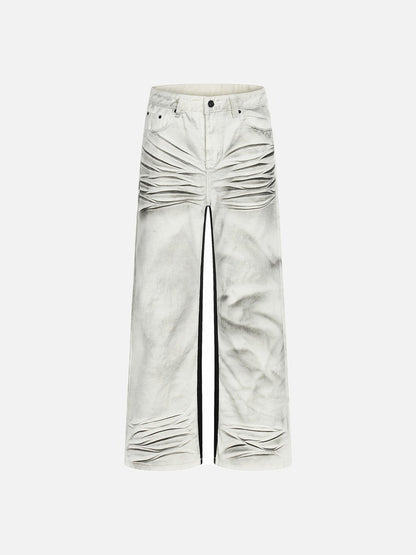 DAXUEN Wide-leg jeans with ruched texture and washed finish